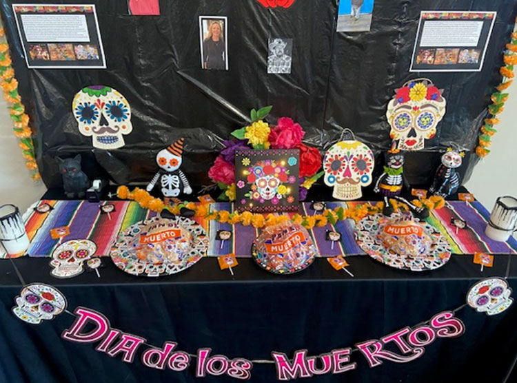 A table at SK Food Group set up for Dia de los Meurtos