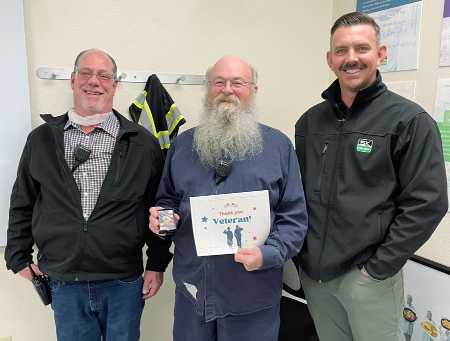 Veteran Richard Sharber with Plant Director Jeff Jackson, and Maintenance Manager Bobby Miles (Rich’s manager).